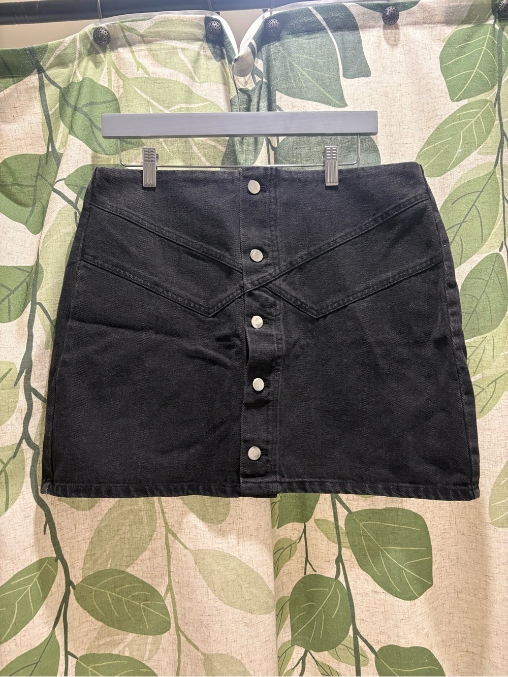 Black Button-Front Mini Skirt with V-Panel Detail